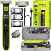 Philips OneBlade Rasierer QP2724/10 + Etui Slim Edition, Schwarz/Grün