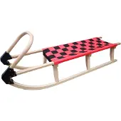 Kubisport Roter Holzschlitten 125 cm mit Metallkufen, Sitz 81x30 cm, belastbar bis 120 kg