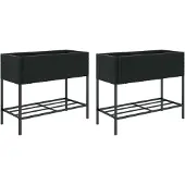 vidaXL Hochbeete mit Ablage 2 Stk. Schwarz 90x40x75 cm Poly Rattan
