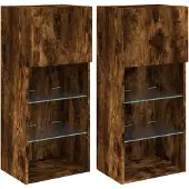 Super Merchant TV-Schränke mit LED-Leuchten 2 Stk. Räuchereiche 40,5x30x90 cm