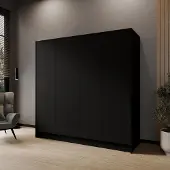 Beautysofa Drehtürenschrank GAVA 200 cm Moderner Kleiderschrank mit glatten Türen, Schwarz