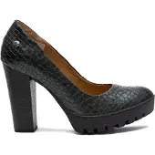MACIEJKA Grüne Plateau Pumps aus Echtleder mit 11 cm Blockabsatz, Schlangenmuster und mandelförmiger Spitze 2629W02001