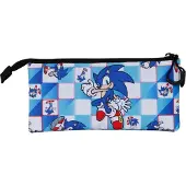 Northix Sonic Blue Dreifach-Federmäppchen für Schulbedarf