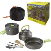 Meva Camping Touristik Kochgeschirr Wasserkocher Topf Bratpfanne Besteck KIT FÜR 2 PERSONEN