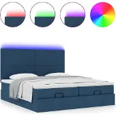 Syfax Ottoman-Bett mit Matratzen & LEDs Blau 200x200 cm Stoff