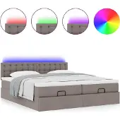 Syfax Ottoman-Bett mit Matratzen & LEDs Taupe 180x200 cm Stoff