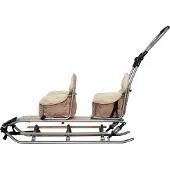 Sonstiges Doppelschlitten mit Winterfußsack Schlitten Holzschlitten mit Rückenlehne Holz; Beige