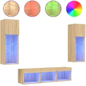 Syfax 5-tlg. Wohnwand mit LED-Beleuchtung Sonoma-Eiche Holzwerkstoff