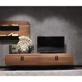 AEA Wohnwand Komplett Set Wohnzimmer Garnitur Braun Möbel Wandregal Neu