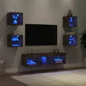 vidaXL 7-tlg. Wohnwand mit LED-Beleuchtung Räuchereiche Holzwerkstoff 3216587