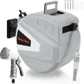 Fiqops Faziango Schlauchtrommel Automatik 20M Wasserschlauchaufroller Schlauchaufroller Gartenschlauchaufroller Wasserschlauch 180° schwenkbar Wandhalterung