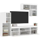 vidaXL 6-tlg. Wohnwand mit LED-Beleuchtung Weiß Holzwerkstoff 3216732