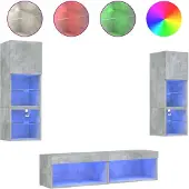 Syfax 6-tlg. Wohnwand mit LED-Beleuchtung Betongrau Holzwerkstoff