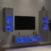 vidaXL 6-tlg. Wohnwand mit LED-Beleuchtung Betongrau Holzwerkstoff 3216618