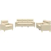 vidaXL 3-tlg. Sofagarnitur mit Kissen Creme Stoff