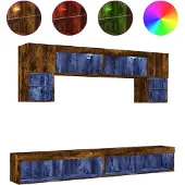 Syfax 6-tlg. Wohnwand mit LED-Beleuchtung Räuchereiche Holzwerkstoff