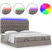 Syfax Ottoman-Bett mit Matratzen & LEDs Taupe 180x200 cm Stoff