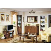 AEA Stilvoller Wohnwand TV Lowboard Holzmöbel Eckvitrine Sideboard mit Spiegel Set