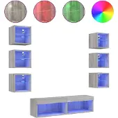 Syfax 8-tlg. Wohnwand mit LED-Beleuchtung Grau Sonoma Holzwerkstoff