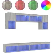 Syfax 6-tlg. Wohnwand mit LED-Beleuchtung Grau Sonoma Holzwerkstoff