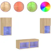 Syfax 4-tlg. TV-Wohnwand mit LED-Leuchten Sonoma-Eiche