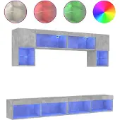 Syfax 6-tlg. Wohnwand mit LED-Beleuchtung Betongrau Holzwerkstoff