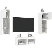 vidaXL CLORIS 4-tlg. TV-Wohnwand mit LED-Leuchten Weiß - TV-Schränke 405