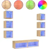 Syfax 8-tlg. Wohnwand mit LED-Beleuchtung Sonoma-Eiche Holzwerkstoff