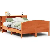 Syfax Massivholzbett mit Regal ohne Matratze Wachsbraun 150x200 cm