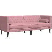 vidaXL Chesterfield-Sofa mit Nackenrollen 3-Sitzer Rosa Samt
