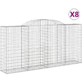 vidaXL Gabionen mit Hochbogen 8 Stk. 300x50x140/160cm Verzinktes Eisen