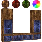 vidaXL 5-tlg. Wohnwand mit LED-Beleuchtung Räuchereiche Holzwerkstoff