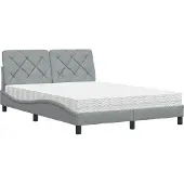 Syfax Bett mit Matratze Hellgrau 140x190 cm Stoff