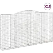 vidaXL Gabionen mit Hochbogen 15Stk. 400x30x220/240cm Verzinktes Eisen