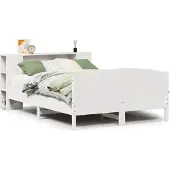 Syfax Massivholzbett mit Regal ohne Matratze Weiß 135x190 cm Kiefer