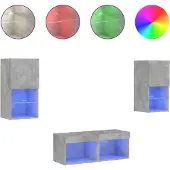 Syfax 4-tlg. TV-Wohnwand mit LED-Leuchten Betongrau