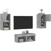 vidaXL 4-tlg. TV-Wohnwand mit LED-Leuchten Betongrau 3216572