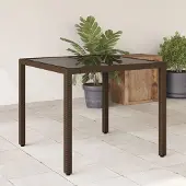 Prolenta Maison Exclusive - Gartentisch mit Glasplatte Braun 90x90x75 cm Poly Rattan