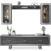 AEA Wohnwand TV Ständer Schranke Couchtisch RTV Lowboard Grau Set 3tlg