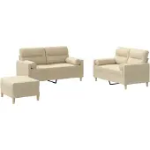 vidaXL 3-tlg. Sofagarnitur mit Kissen Creme Stoff