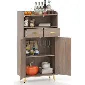 Costway Mehrzweckschrank mit Doppeltür, 2 Schubladen, Regal, Wohnzimmerschank Holz, Küchenschrank, Aufbewahrungsschrank, 60x30x113cm, Grau