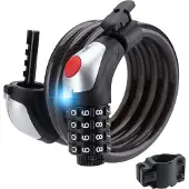 RockBros Fahrradschloss Kabelschloss, mit 4-Stellig Zahlencode, mit LED-Licht, 120cm/11mm Schloss