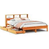 Syfax Massivholzbett mit Regal ohne Matratze Wachsbraun 160x200 cm