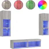 Syfax 6-tlg. Wohnwand mit LED-Beleuchtung Grau Sonoma Holzwerkstoff