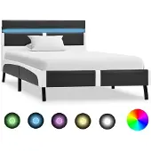 Syfax Bettgestell mit LED Grau Kunstleder 90×200 cm
