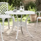 vidaXL Möbel Gartentisch Weiß Ø90x75 cm Aluminiumguss - Balkon Tisch 4002809