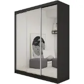Beautysofa Schiebetürenschrank DEBRA 180cm - Kleiderschrank mit Schubkasteneinsätze & Spiegel (Schwarz)