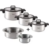 Berndes Stapelbares Kochtopfset, 5-teilig, Edelstahl, poliert - b.miracle