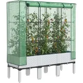 vidaXL Hochbeet mit Gewächshaus-Aufsatz Rattan-Optik 120x40x140 cm, Gabionen 2024 Neu DesignMöbel