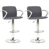 vidaXL 2 x Barhocker Höhenverstellbare Barhocker Küchenhocker Tresenhocker Bistro Hocker Grau Kunstleder
